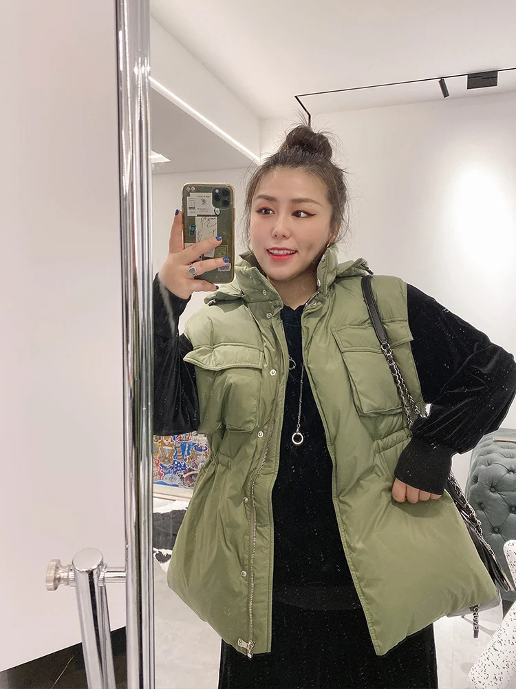

Vogana Thiened Cotton Vest with Big kets Warm Hooded Workwear Sle Anti-Aging Casual Cotton Jaet for plus Size Women