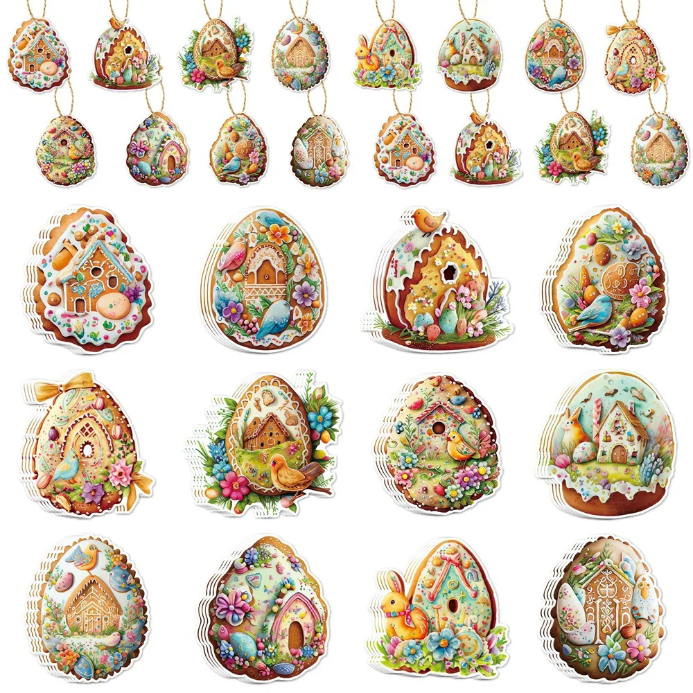 12pcs Easter Cartoon Rabbit Paperboard Hanging Tag Easter Egg Cute Bunny Chick Tree Pendant Happy Easter Party Decor for Home