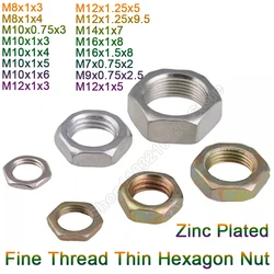 10Pcs M7 M8 M9 M10 M12 M14 M16 Galvanized Hexagon Hex Thin Nut Fine Thread Tooth Ultra-Thin Hexagonal Flat Nut Color Zinc Plated