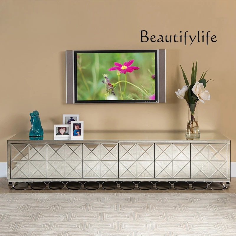 

Mirror furniture, living room TV cabinet, stainless steel floor cabinet audio-visual cabinet, can be customized