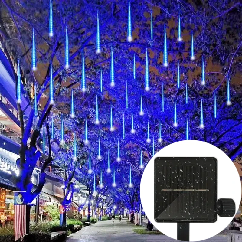 

30/50cm 8 Tube Christmas Decor LED Outdoor Street String Lights Solar Meteor Shower Rain Lights Wedding Garden Yard Fairy Light