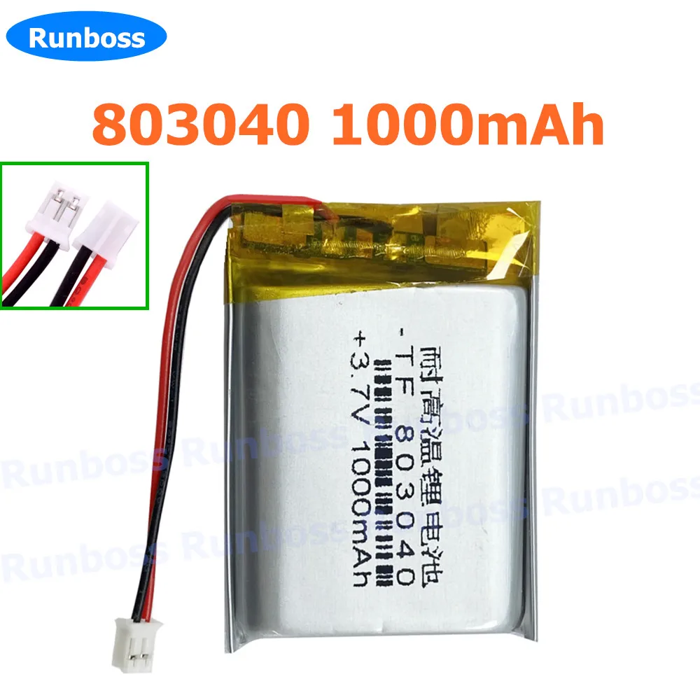 1-10pcs 803040 3.7V 1000mAh PH2.0mm 2pin Lithium Polymer Battery for MP3/4/5 DVD GPS DVR Player Navigator Speaker Electric Toys