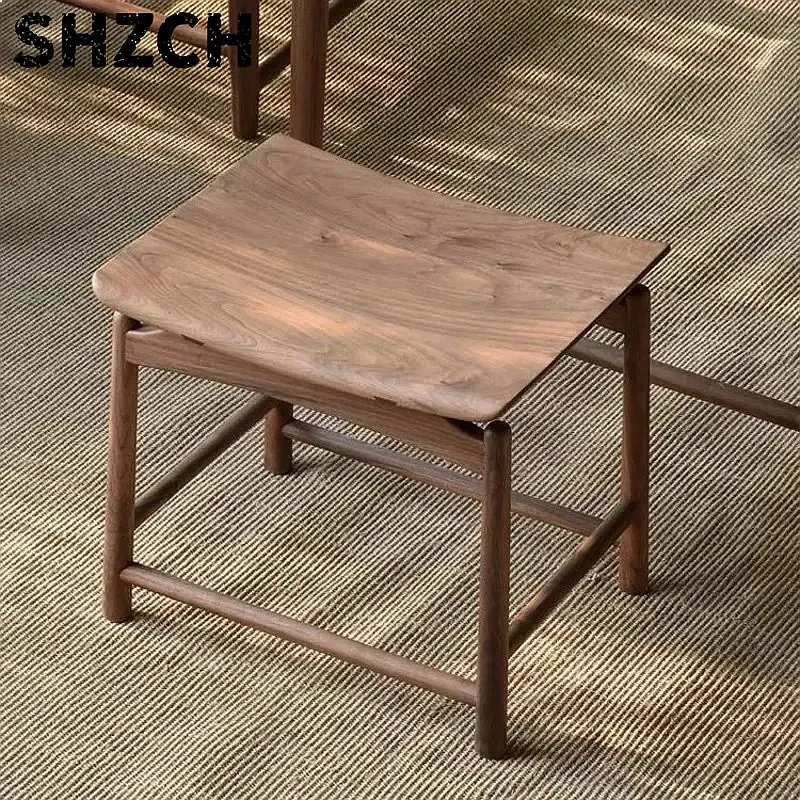 New Chinese Style Makeup Stool Natural Elm Saddle Chair Curved Shoe Changing Seat