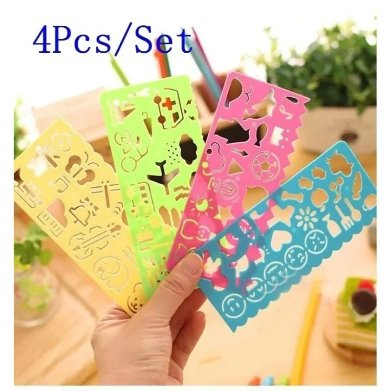 4Pcs/Set  Stationery Candy Color Ruler Oppssed Drawing Template Office Painting Supplies Multifunction
