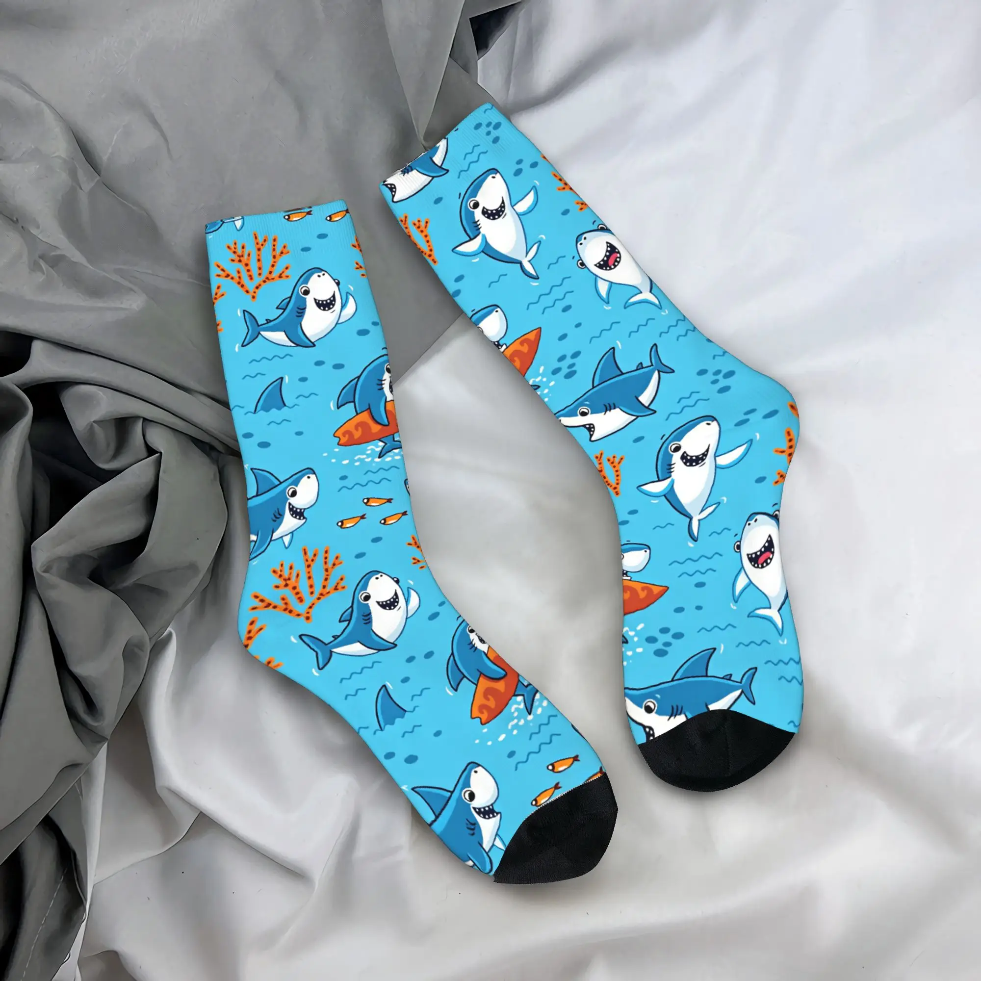 Unisex Men Socks Kids Cute Shark Print  Stockings Anti Skid Breathable Socks Autumn Trendy Design Running Sports Socks