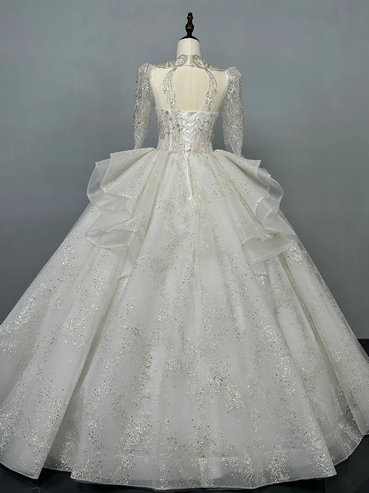 Maria Vintage Hochzeitskleid mit langen Ärmeln, handgefertigt, mit Perlen verziert, Spitze, Stickerei, Prinzessin, Ballkleid, Vestido De Noiva, individuell gestaltet