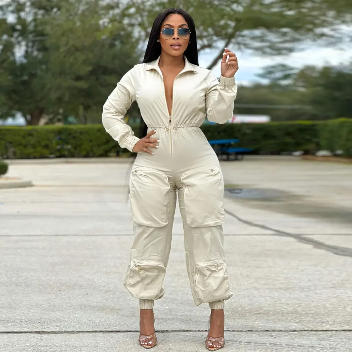 

Fashion Cargo Jumpsuit Women Overalls Streetwear Jump Suits 2023 Autumn Clothes Zip Solid Rompers Overall Traf Jogger Playsuits