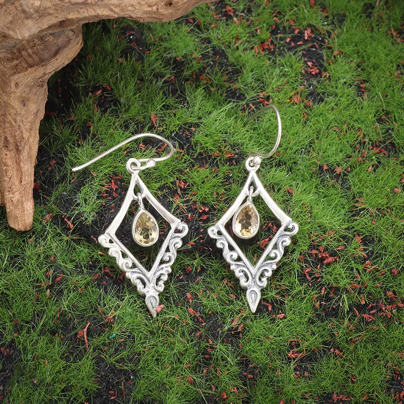 Retro Palace Style Yellow Zircon Pendant Earrings Suitable for Women's Fashion Banquet Jewelry Gifts image 5