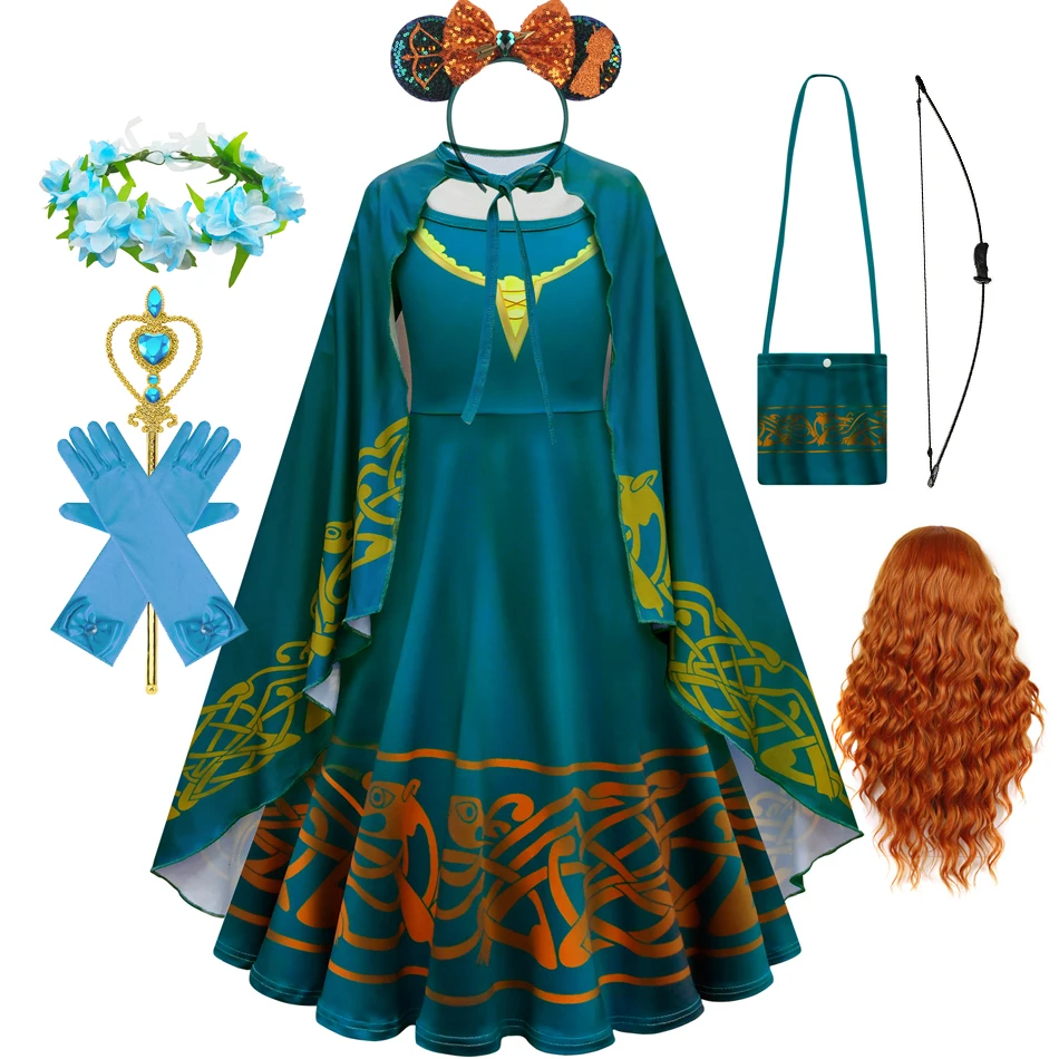 Movie Cosplay Brave Merida Costume for Girls Halloween Princess Dress Kids Carnival Fantasia Children Xmas Party Clothing