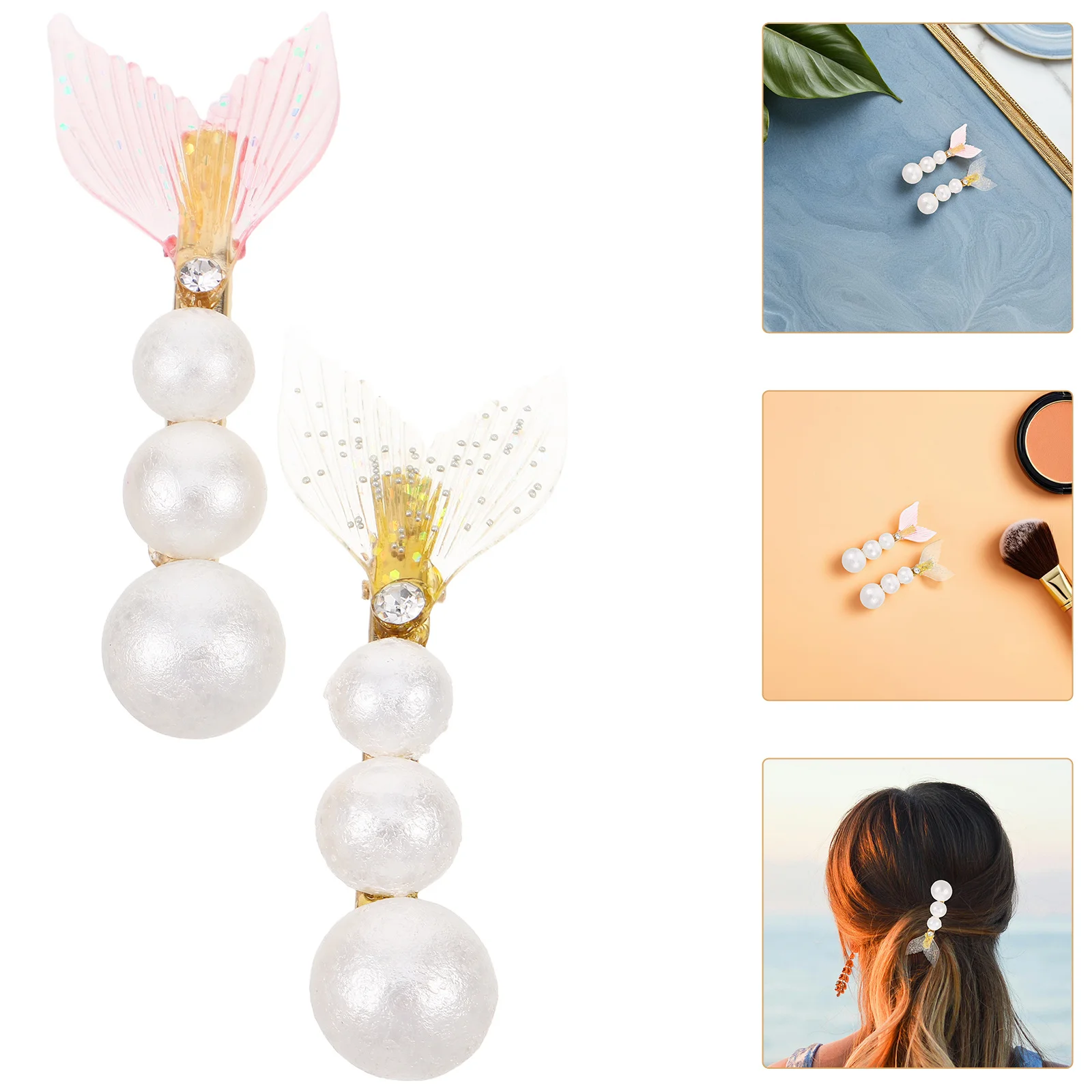 

6 шт., заколки для волос с жемчугом, хвост русалки, рыбий дизайн, стразы, салонные когти для женщин и девочек, блестящие стильные аксессуары для волос