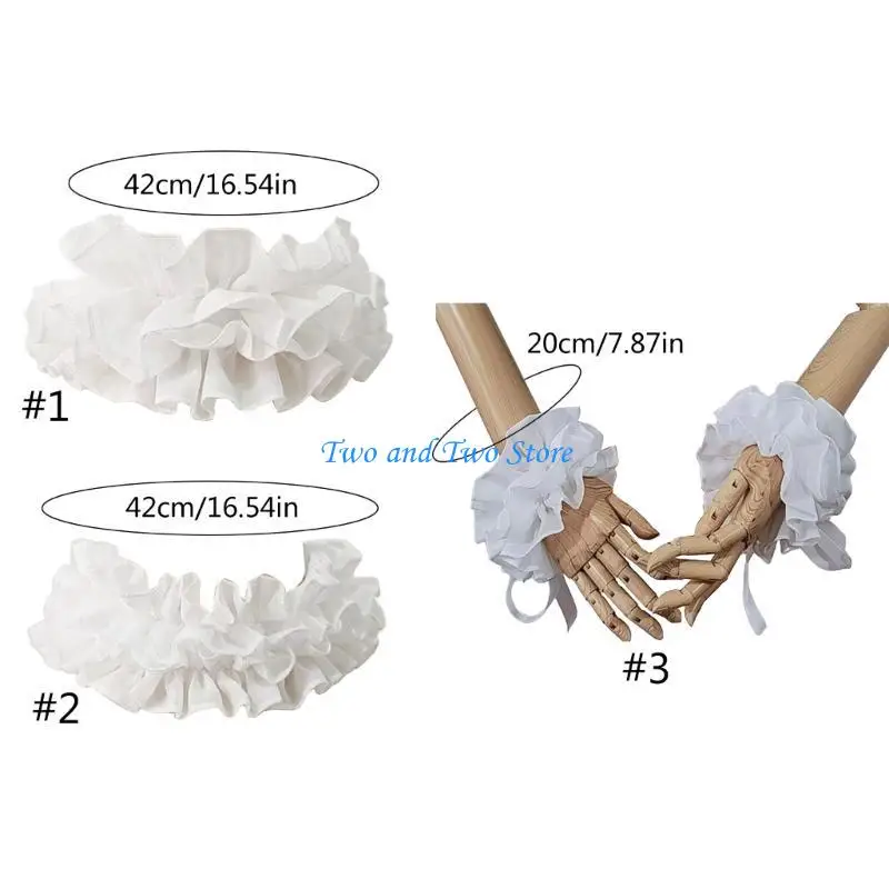 HX6F Victorians Renaissances Ruffled Neck Complar Cuffs Vintage Chefon Stand