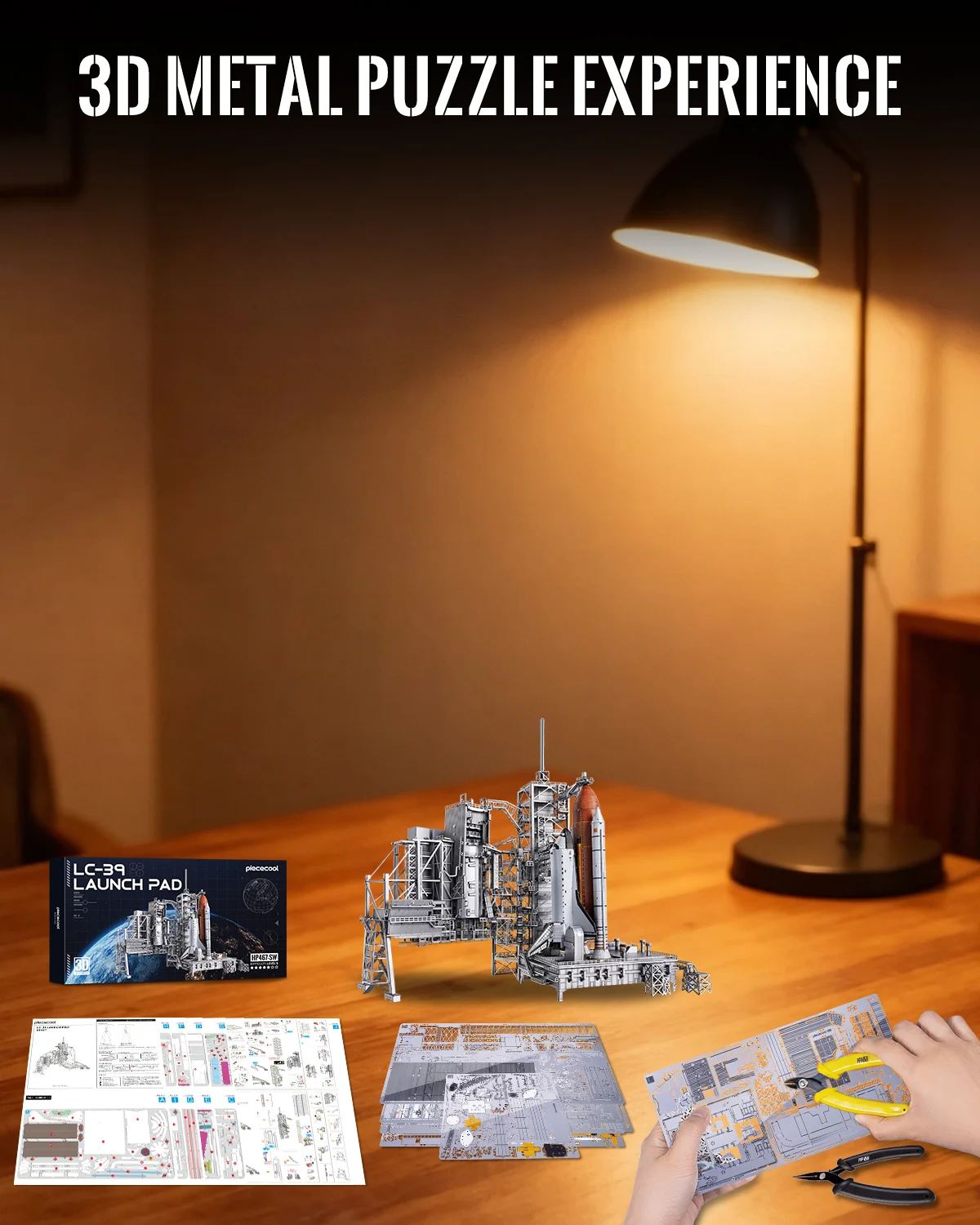 Piececool 3D Metal Model Kits LC-39 Launch Pad Metal Puzzles Space Shuttle DIY Building Model Best Gifts 314pcs Jigsaw Set