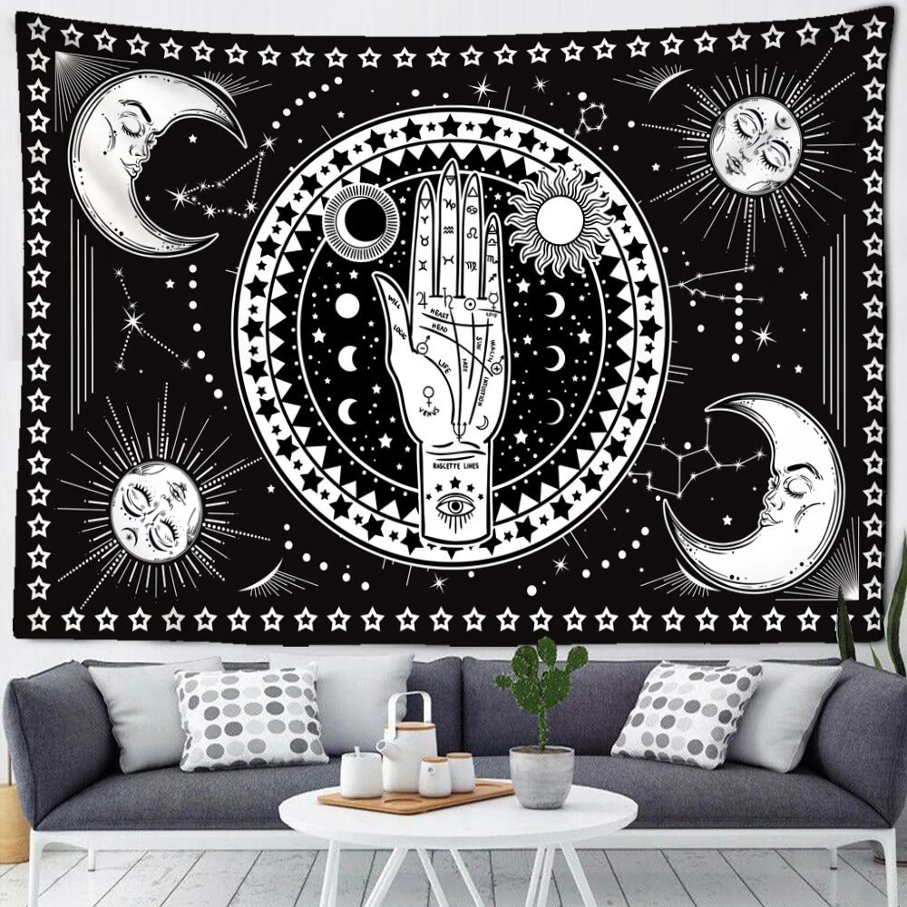 Black Cat Psychedelic Tapestry Wall Hanging Bohemian Witchcraft Tapiz Dormitory Mattress Dormitory Bedroom Home Decor