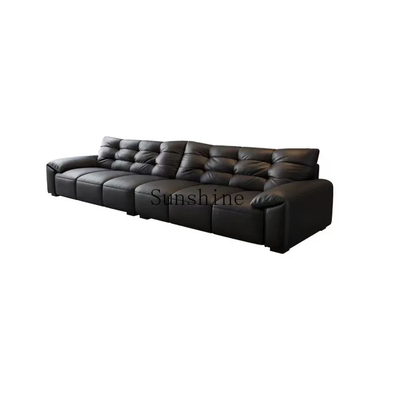 

Italian minimalist elephant ears leather sofa modern living room small apartment black high backrest