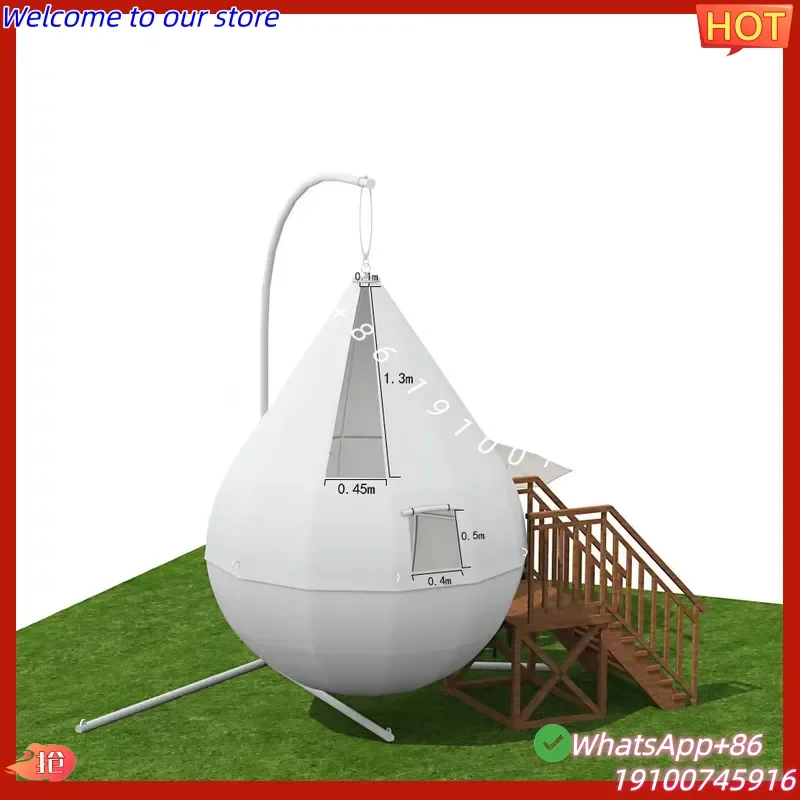 2026Hot Outdoor Hanging Tent House Teardrop Shape Glamping Tent Handing on Pole for Resort Camping