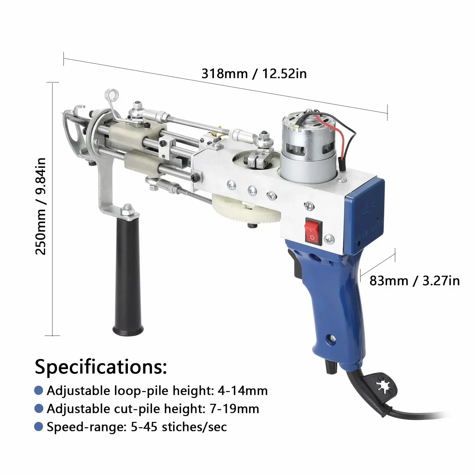 Electric Carpet Tufting Gun Weaving Machine Professional Flocking Device Embroidery Tool Cut-Pile Loop Pile Knitting Equipment