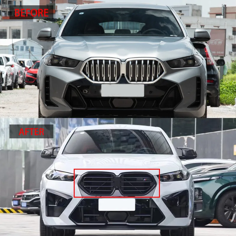Gloss Black Horizontal Bar LCI Front Kidney Grille Competition Style Fit BMW X6 G06 X6M 2023-2025 Air Intake Bumper Mod Parts