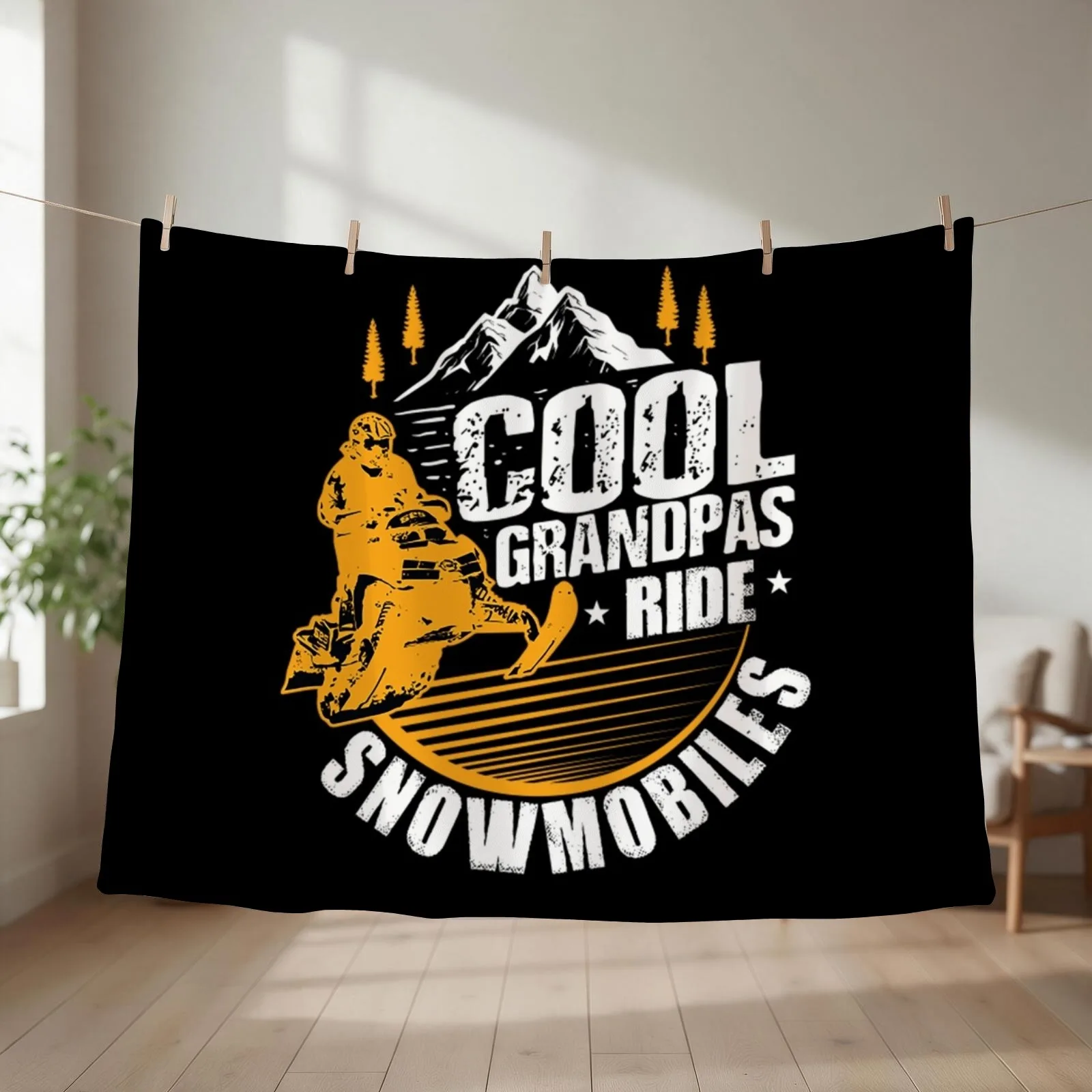 Grandpa T-ShirtCool Grandpas Ride Snowmobiles Throw Blanket couch cozy soft plush fuzzy picnic outdoor blanket