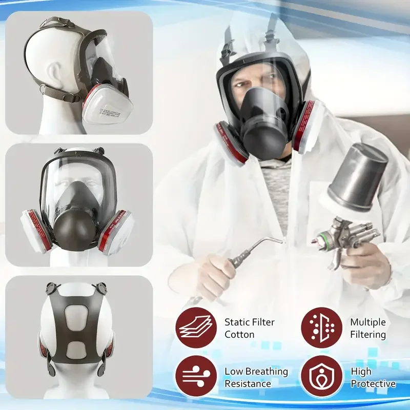 6800 maschera antigas, verniciatura a spruzzo, spruzzatura di pesticidi, copertura completa antipolvere e tossica chimica, protezione antincendio e ampia f