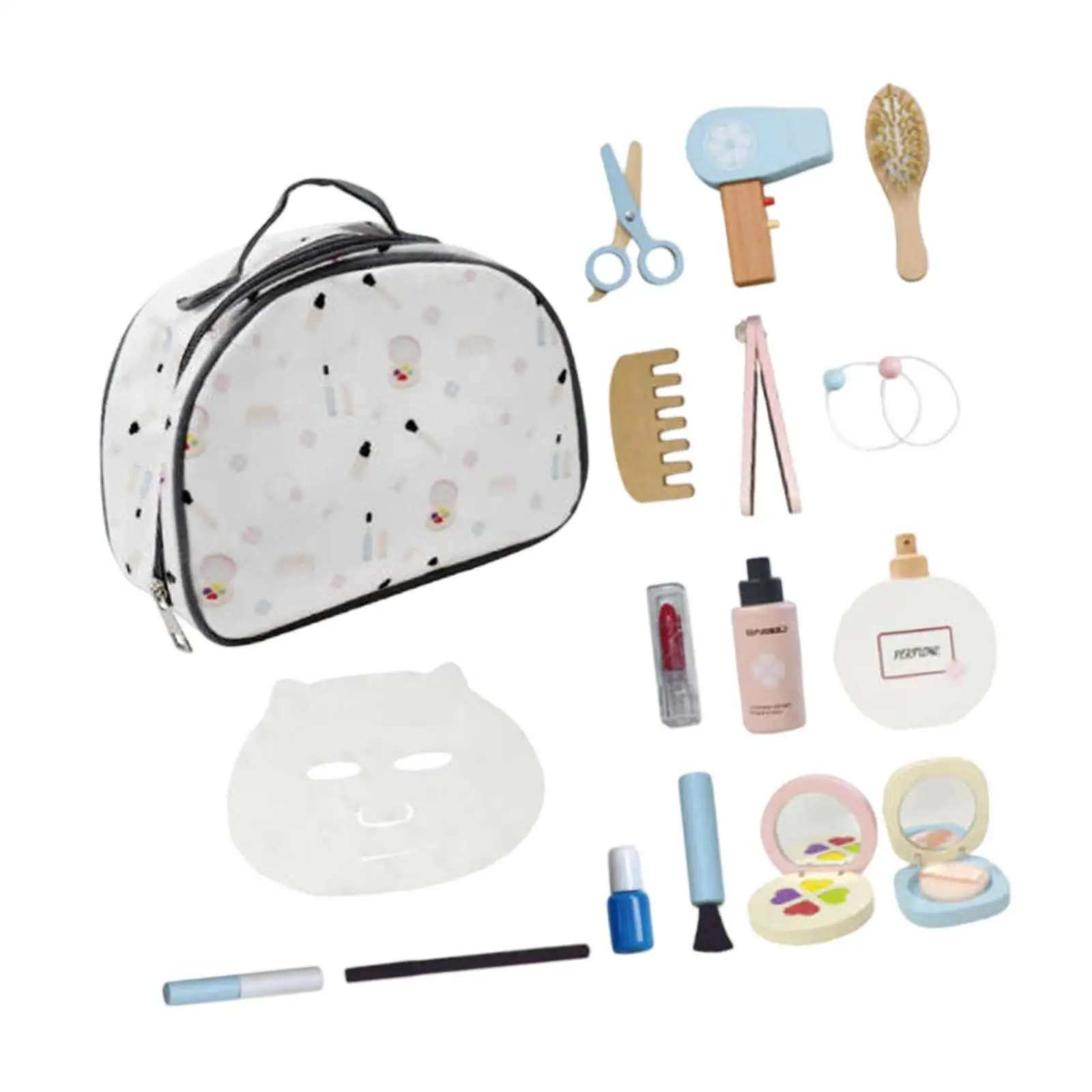 

Wooden Makeup Kit Gifts with Cosmetic Bag Role Playing Learning Toy Hair Salon Girl Toy Pretend Play Makeup Set Children Girls