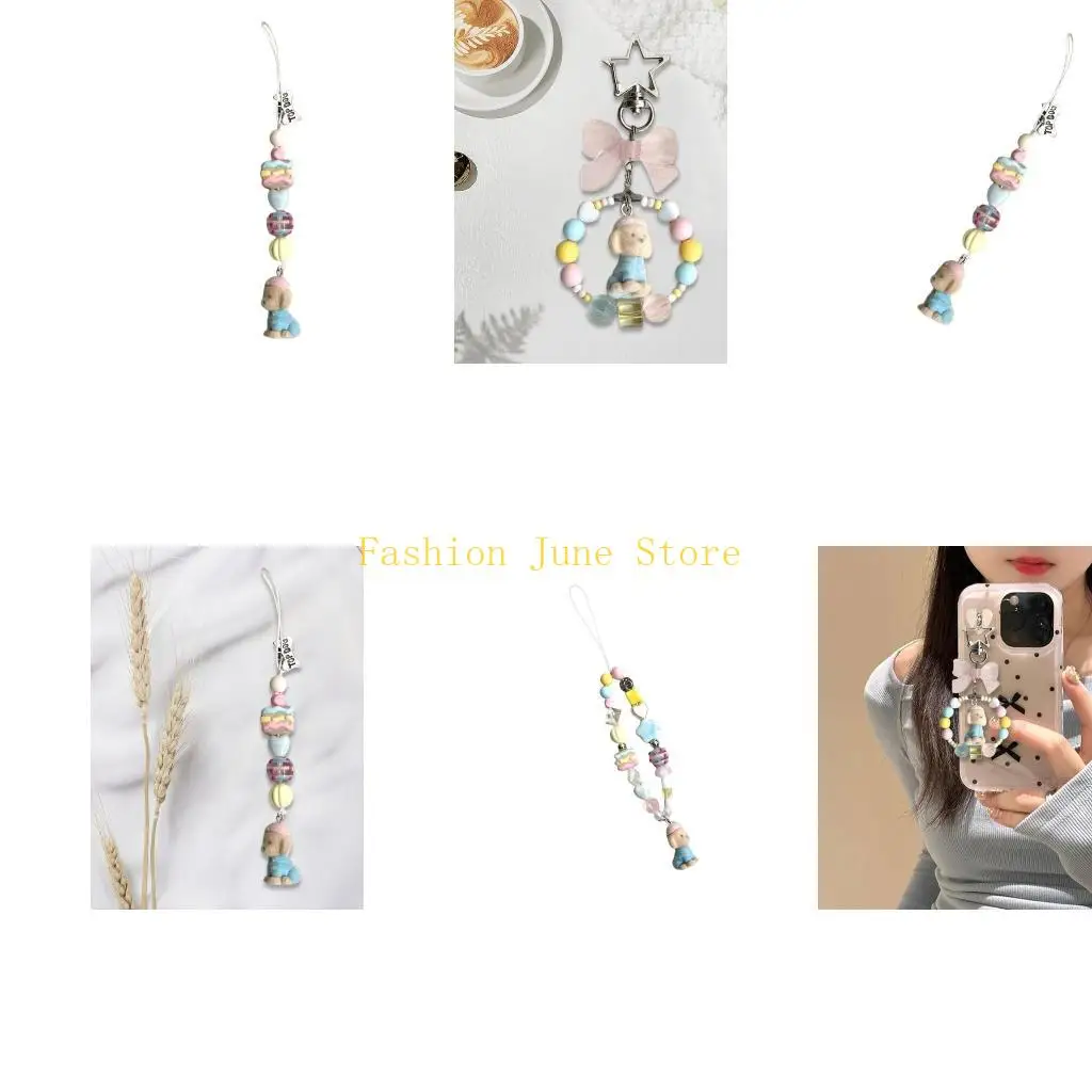 N5KA Flocking Dog Bead Pendant for Camera and Smartphone Styling Colorful Keychain
