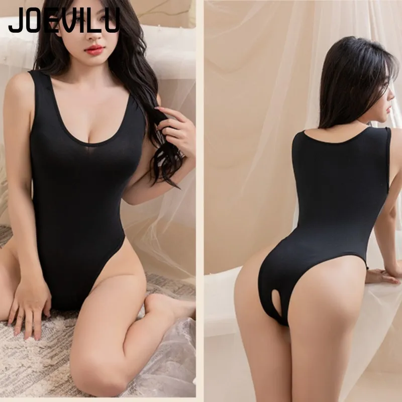 

JOEVILU Sexy Lingerie Split Skinny Deep V Swimwear Solid Colours Women Clothing Sexy Panties Night Dating Robe Exotic Sets