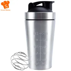 500/750ml Stainless Steel Protein Powder Shaker Bottle Leak Proof Water Bottle for Gym Fitness Sport Whey Shakes Cup with Scale