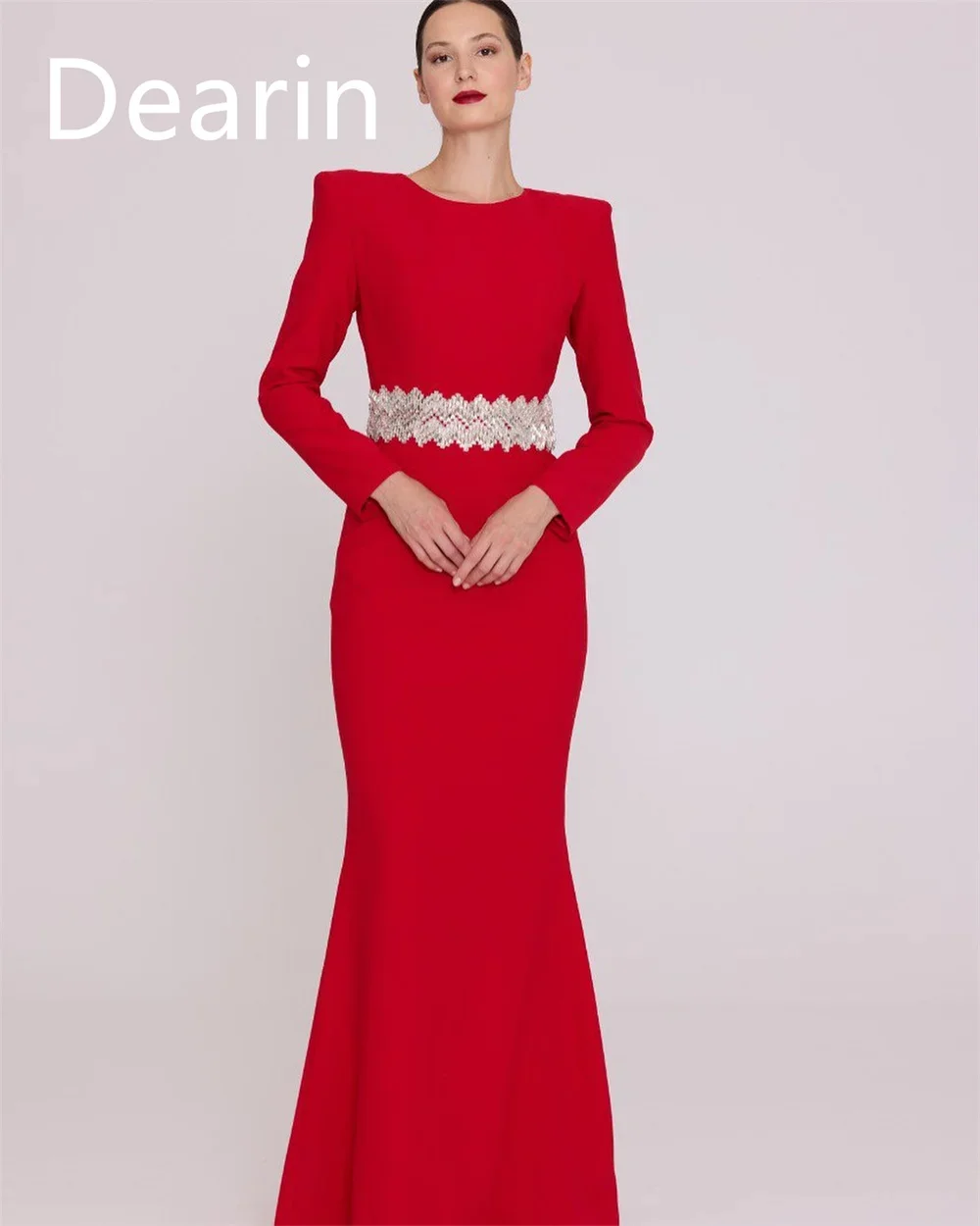 Customized Formal Dress Dearin Scoop Neckline Column Floor Length Skirts Bespoke Occasion Dresses Prom Evening Gown Saudi Arabia