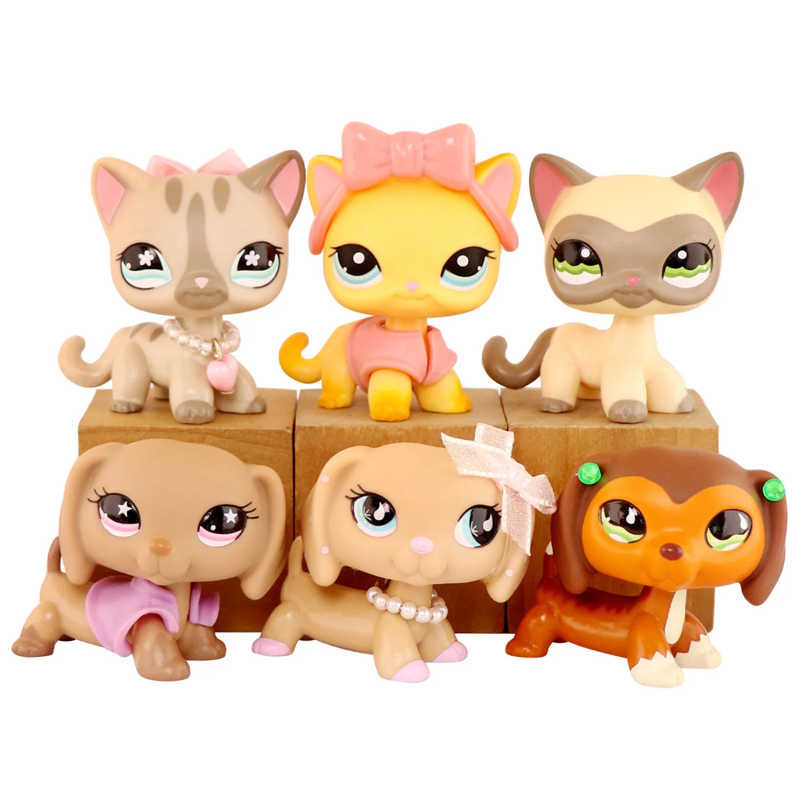 

6 pcs Minilpsshop Shop Bobble Head Toys Shorthair Cat #468 #339 #1116 and Dachshund #932 #909 #675 Christmas Gifts for lps