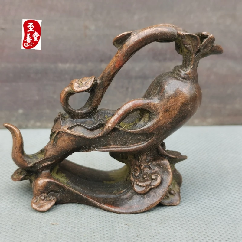

Animal figure sculpture brass statue collection old pulp pure copper solid ginseng life ruyi feng porch ornament living room