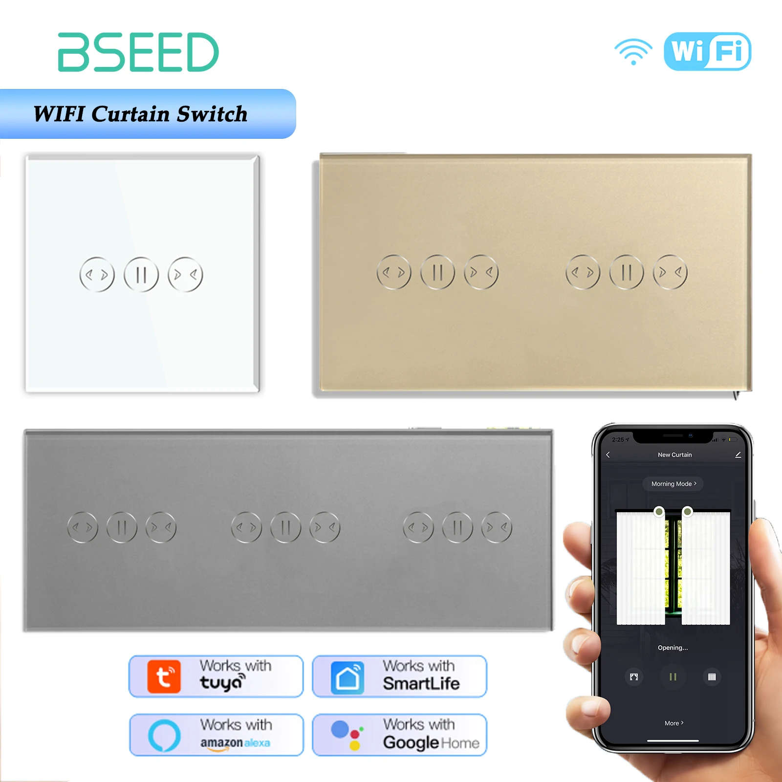 BSEED WLAN-Vorhangschalter Kabelloser Smart-Touch-Schalter für Smart Life Tuya Alexa Jalousien-Rolladensteuerung mit Neutralleiter
