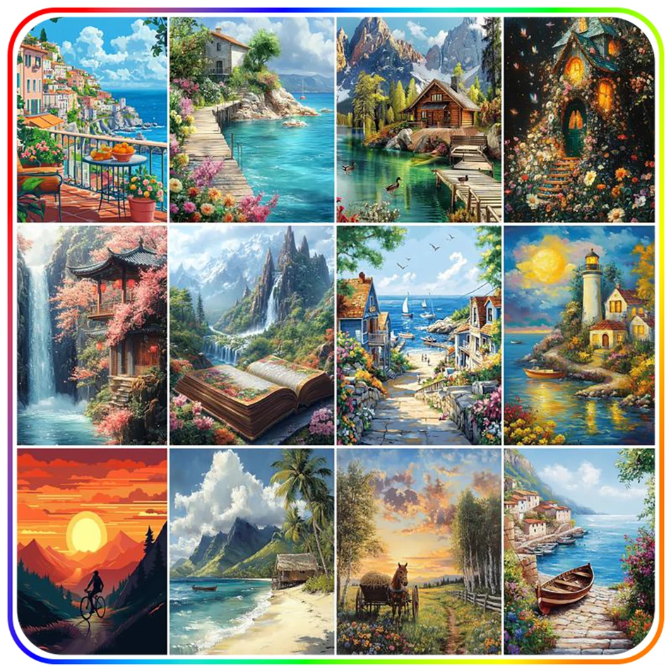

SDOYUNO Diamond Painting Complete Kit Accessories Scenery Landscape Needle Arts Craft Cross Stitch Kits Diy Paint With Diamonds