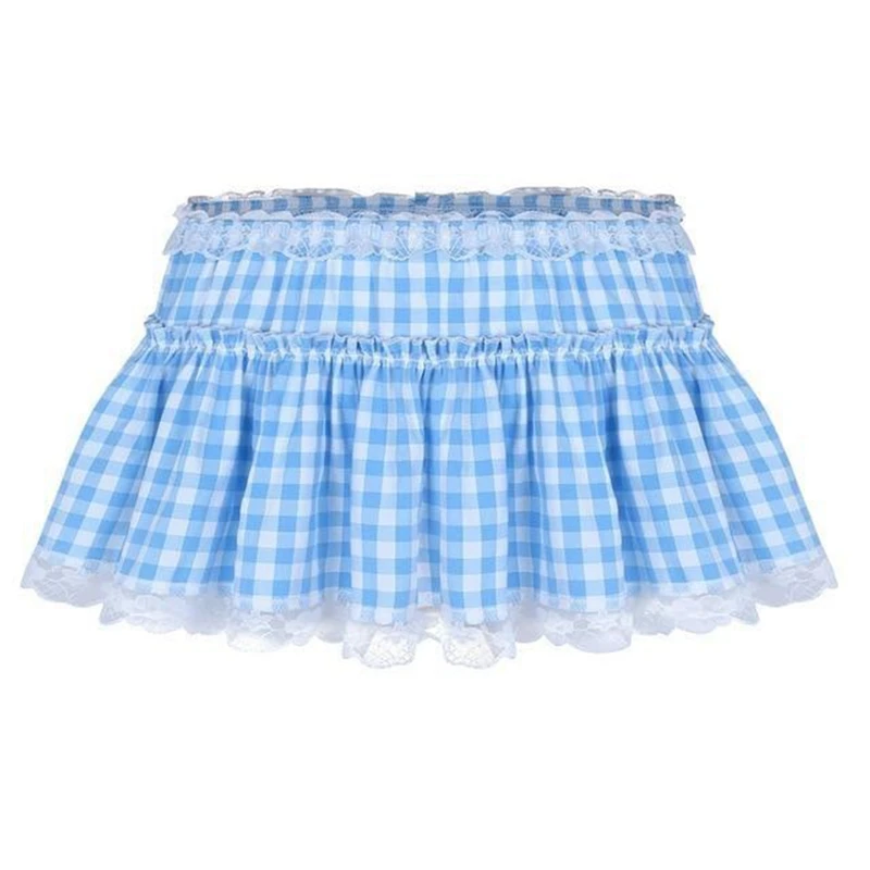 Plaid Gingham Ruffle Short Princess Dress Women Y2K Lace Mini Skirt Fairy Lolita Style Sexy Low Rise Pleated A-line Mini Skirt