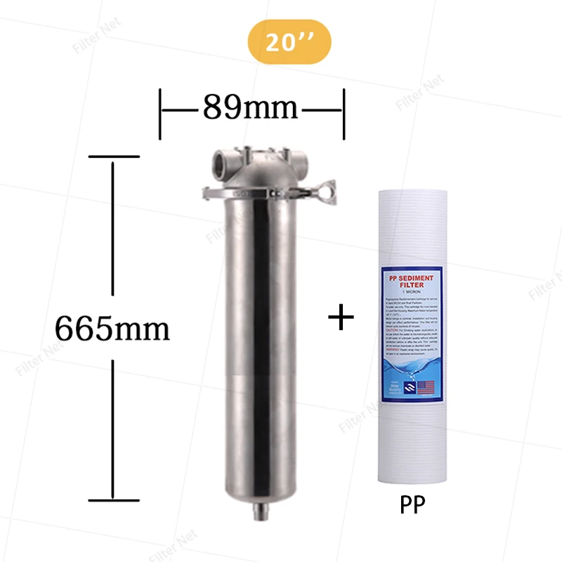 20inch Whole House Water Filter 304 Stainless Steel Pre-Filter, 8000L/h Large Flow, 40 Micron Filtration Accuracy, Household Bac