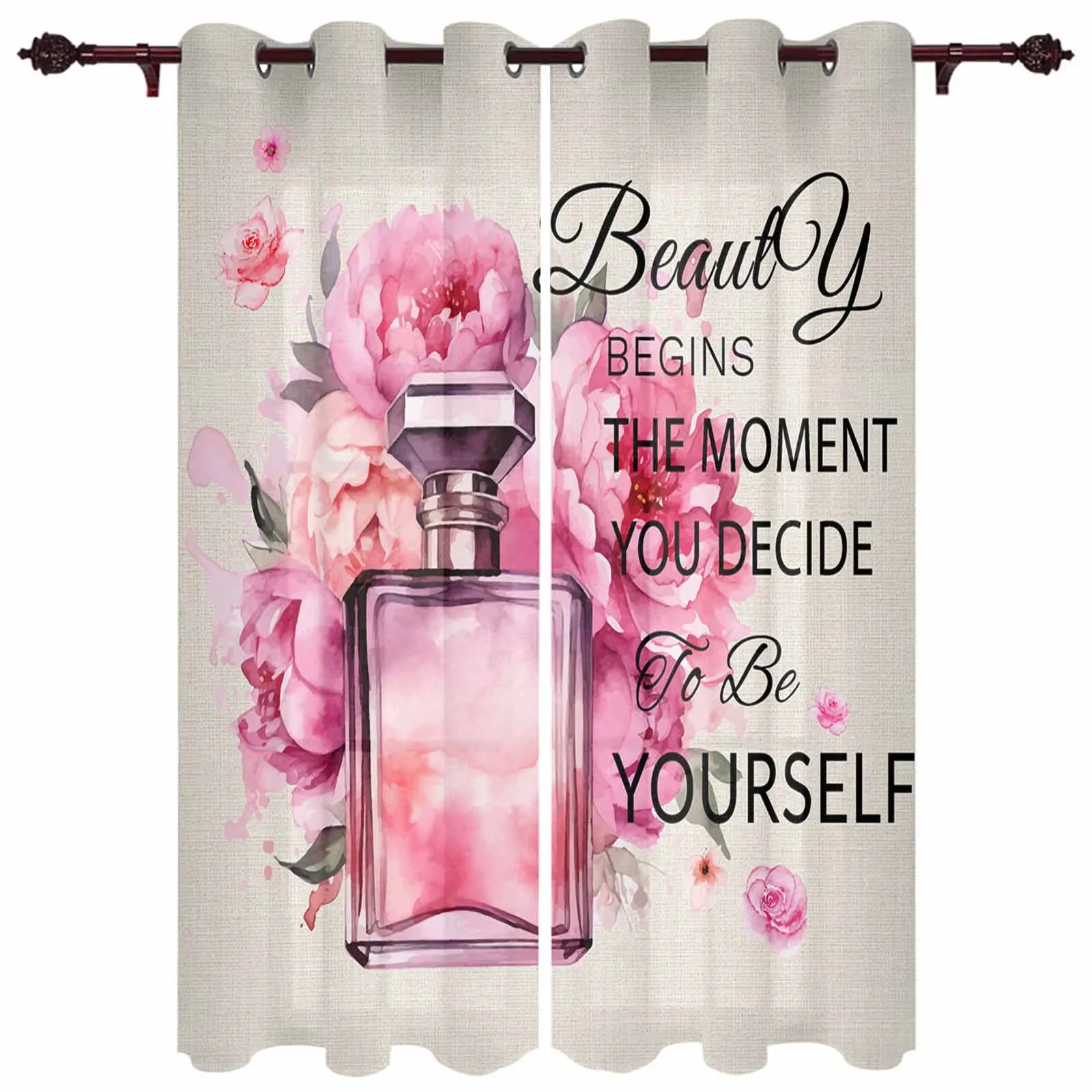 Watercolor Flowers Perfume Window Curtains for Living Room Luxury Bedroom Curtain Kitchen Blinds Drapes Curtains