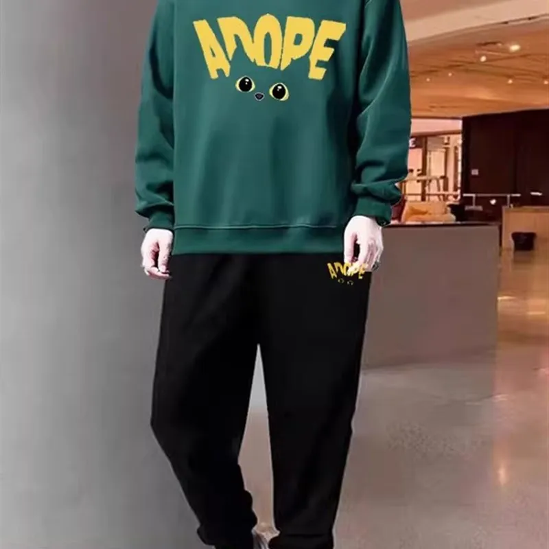 

plus Size Sportswear Set for Teens Loose Men's Autumn Outfit Long Sve Sweatirt And Pants Cool And Sli Whole Set