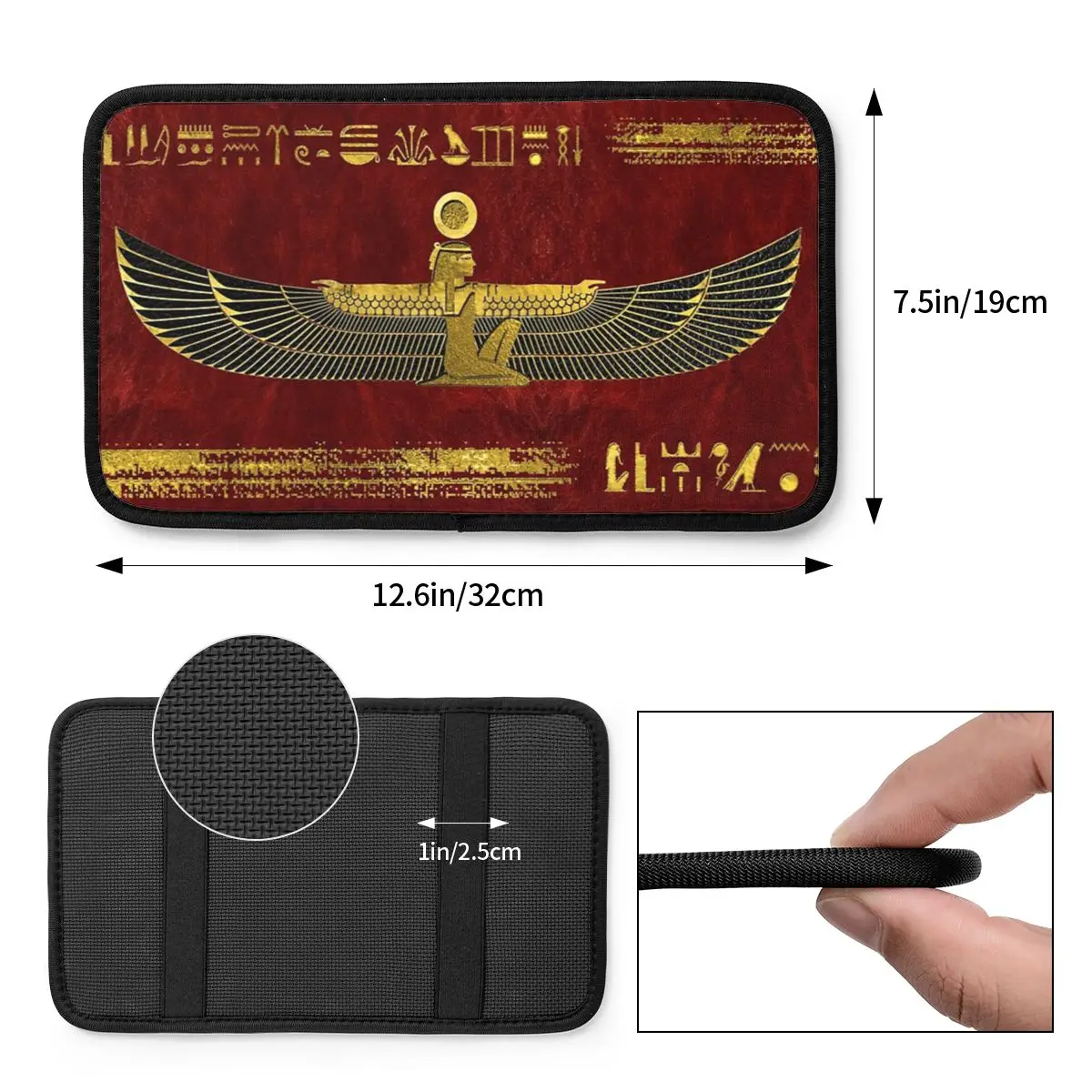 Leather Center Console Pad Universal Car Decor Accessories Egyptian God Car Armrest Cover Mat Ancient Egypt Storage Box Cover