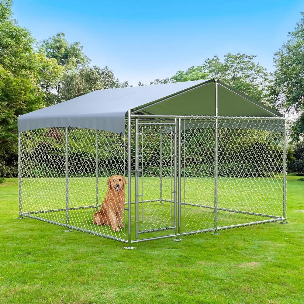 

Dog Fence,10x10 , Anti-Rust Big Outdoor Dog Kennel with Waterproof Cover and Secure Lock, Dog Fence