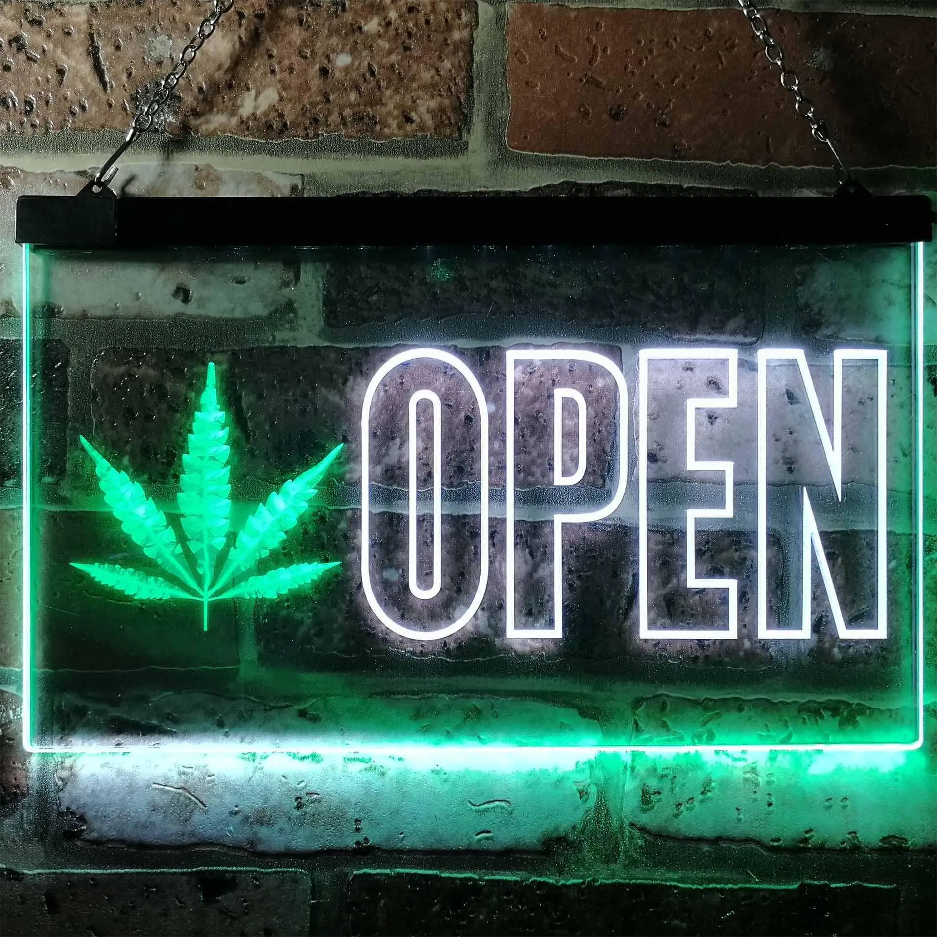 Open Marijuana Cannabis Hemp Leaf High Life Dual Color Led Neon Sign st6-j0791