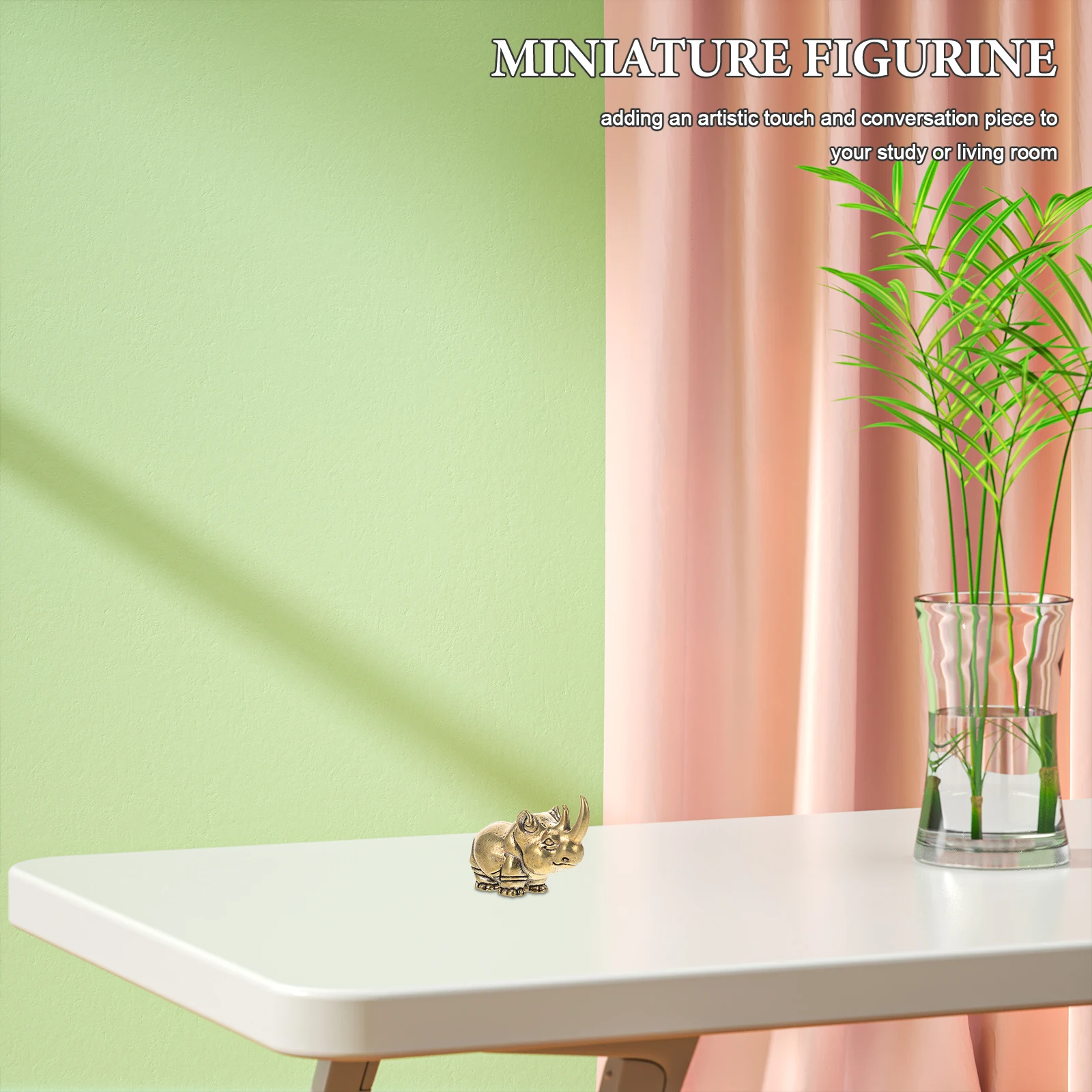 

Vintage Brass Rhino Statue 1.5x1.1 Solid Metal Desktop Ornament Creative Tea Decor Small Figurines