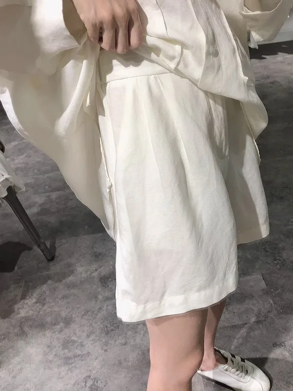 Setelan Linen Ringan Wanita Longgar Musim Panas Dua Potong Setelan Wanita Fashion Kancing Panjang S...
