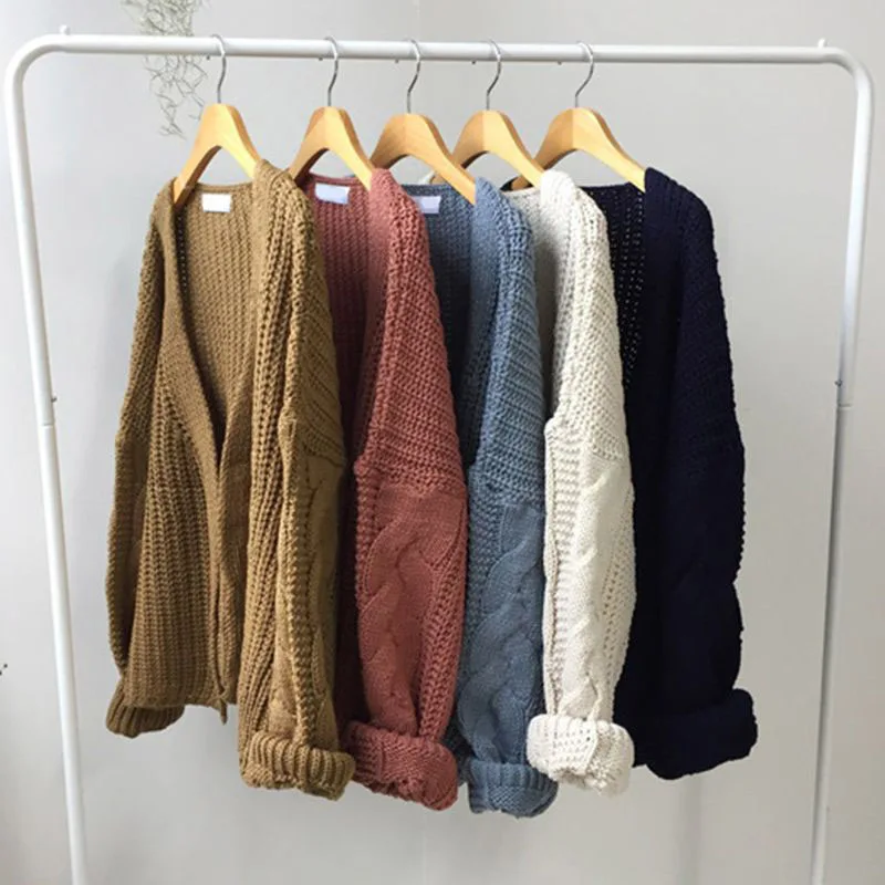 Biyaby Casual Knitted Cardigan Sweaters Women Autumn Solid Color Loose Streetwear Tops Coat Woman Chic Lantern Sleeve Knitwear