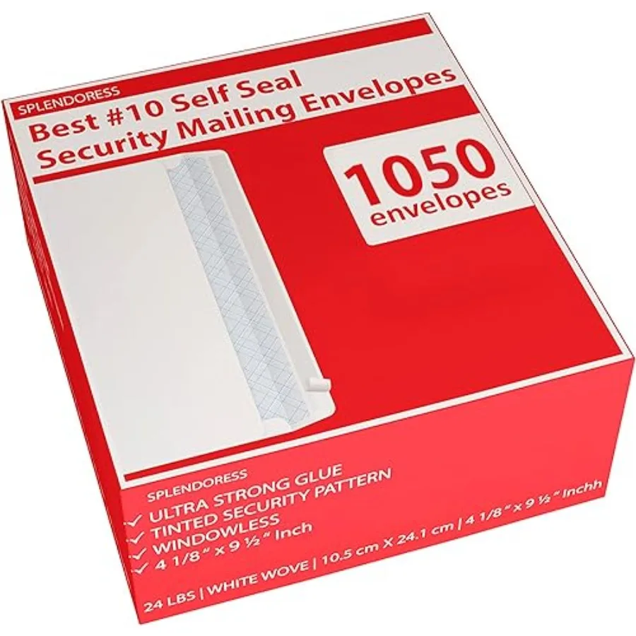

#10 Envelopes Letter Size Self Seal 1, 050 Business Mailing Security Peel and Sealing Envelope 100% Tinted no 10 White Windowle