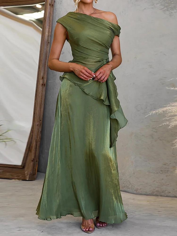 Casual One Shoulder Hollow Top And High Waist Maxi Skirt Outfit Women Two Piece Skirt Set New Summer Solid Elegant Bohemian Suit