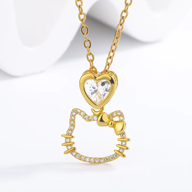 

Прекрасное ожерелье Hello Kitty с рисунком Sanrio, подвеска с бриллиантовым котом в форме сердца, цепочка на воротник, модные украшения для пар, подарок для девочек.