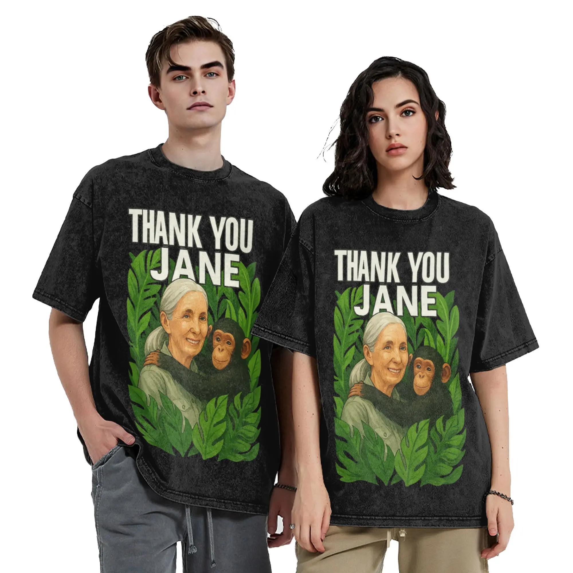 Jane Goodall science memorial animal rights Vintage Washed T Shirts Men Women's Cotton Novelty T-Shirts Clothes Plus Size