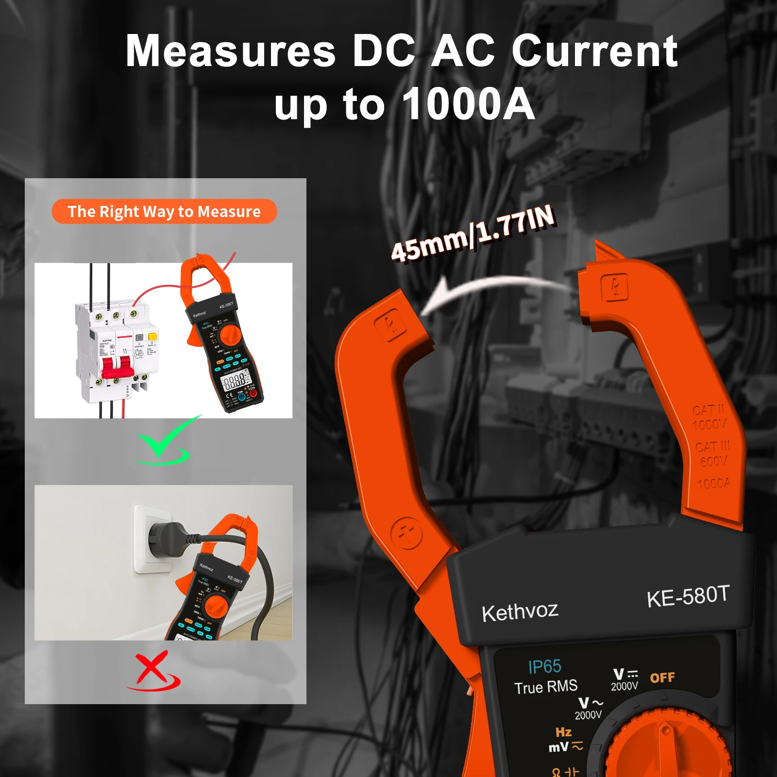 HoldPeak 6000 Counts Solar Clamp Meter - 2000V True RMS, Auto-Ranging, AC/DC Voltage/Current, Resistance, Capacitance, Diode