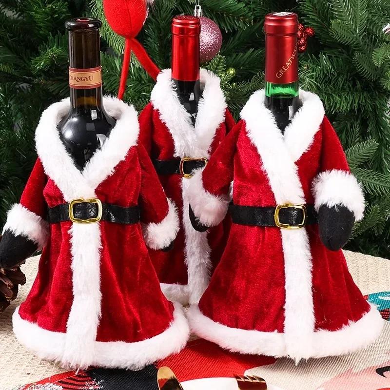 Creative Christmas Wine Bottle Cover Velvet Dress Clothes Wine Bottle Ornaments Bag Xmas Party Dinner Table Decor New Year Gifts