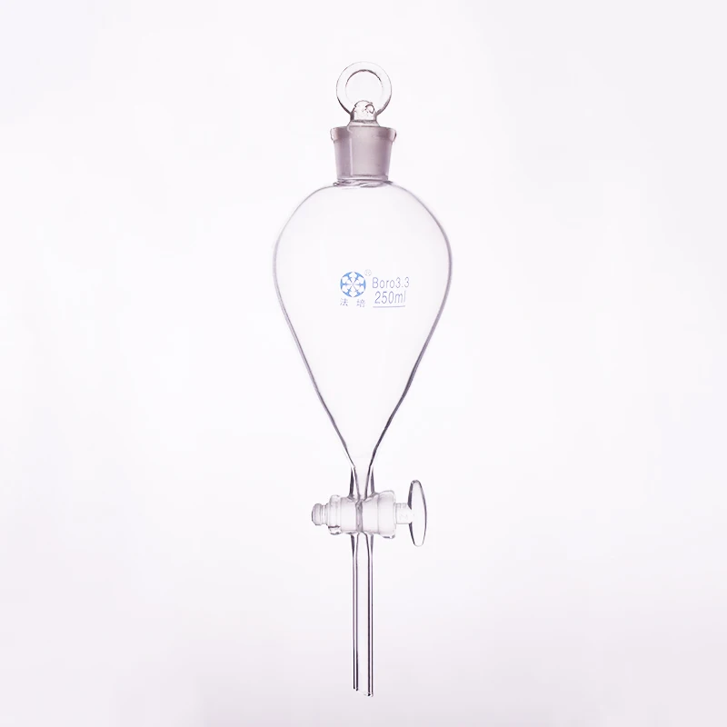 Separatory funnel globe shape,with ground-in glass stopper and stopcock 250mL,Spherical separatory funnel,Glass switch valve