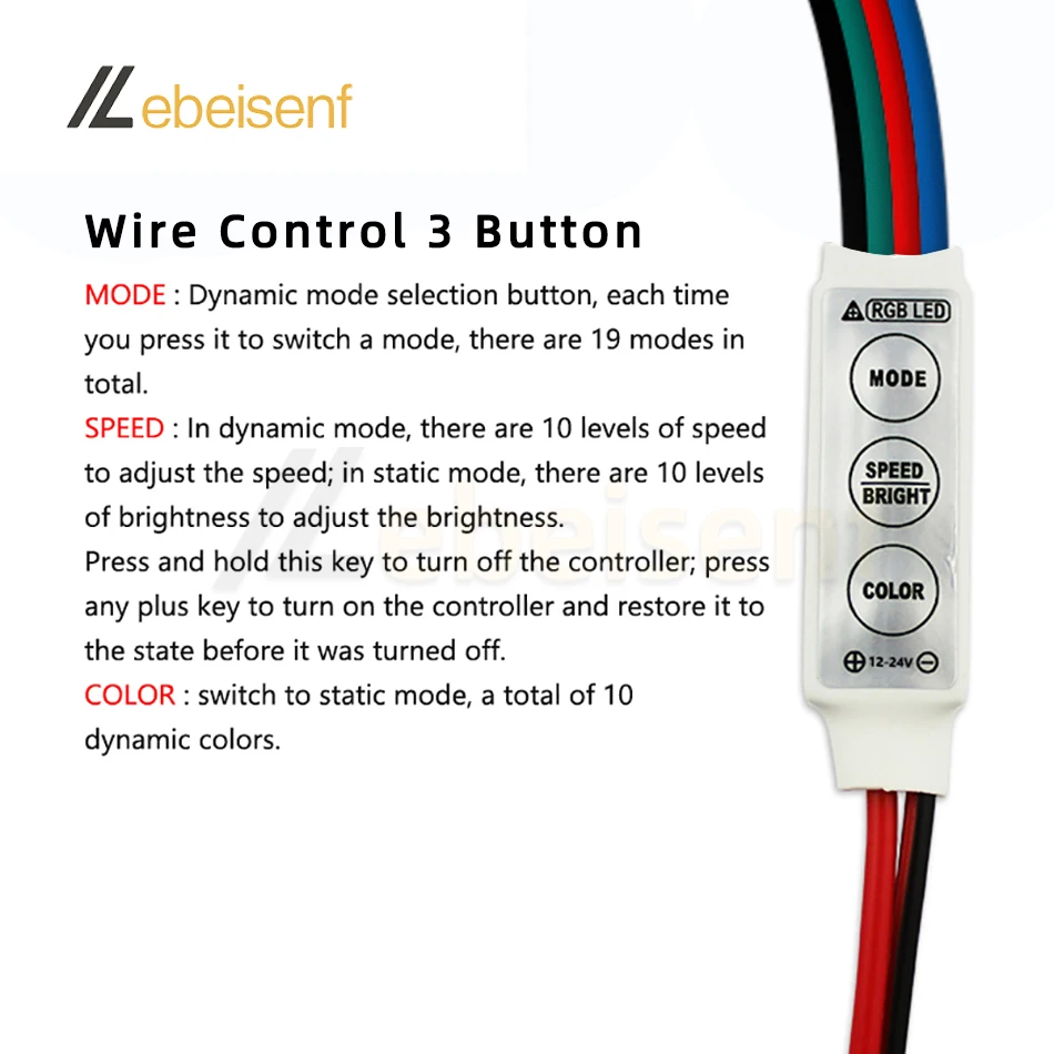 Mini RGB Controller DC 12V 24V 6A Micro 3-Key LED Dimmer for Constant voltage PWM 3-Channel Colorful Strip Light Dimming Control